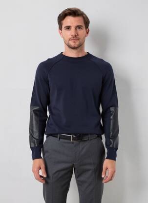 Pulover guler rotund mâneci lungi albastru HUGO BOSS bărbat