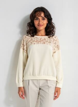 Pulover elasticitate mâneci lungi bej SIGNE NATURE femeie