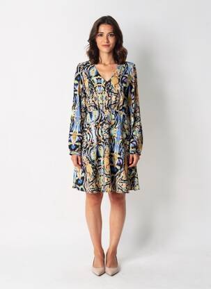 Rochie midi imprimeu fantezie mâneci lungi albastru ONLY femeie