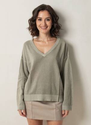Pulover croială cambrată mâneci lungi verde MAJESTIC FILATURES femeie