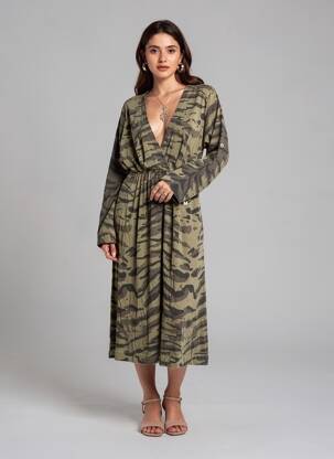 Rochie midi mâneci lungi mâneci lungi verde LEON & HARPER femeie