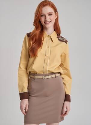 Cămașă croială cambrată mâneci lungi maro NUDIE JEANS CO femeie