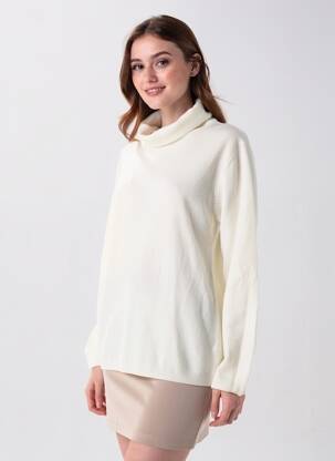 Pulover croială cambrată mâneci lungi bej CASHMERE FEELING femeie