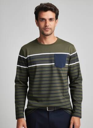 Tricou croială cambrată mâneci lungi verde ELLE EST OU LA MER bărbat