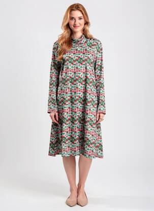 Rochie midi imprimeu fantezie mâneci lungi verde TINTA femeie
