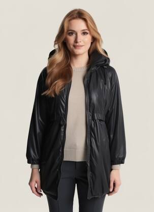 Parka mâneci lungi fără glugă negru ARELINE femeie