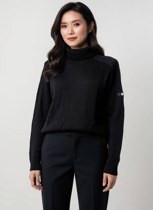 Pulover cu guler înalt elasticitate mâneci lungi negru DUGER femeie