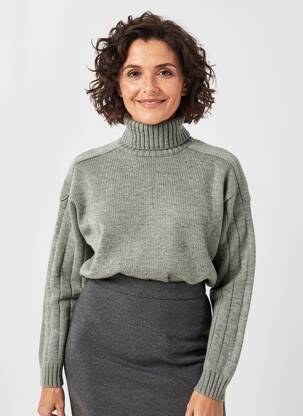 Pulover cu guler înalt țesătură melanj mâneci lungi gri DUGER femeie