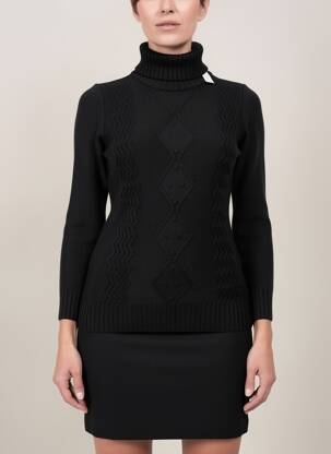 Pulover cu guler înalt elasticitate mâneci lungi negru DUGER femeie