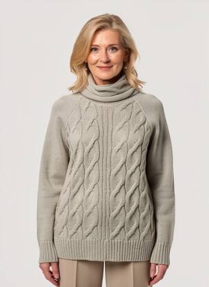 Pulover cu guler înalt tricot împletit mâneci lungi gri DUGER femeie