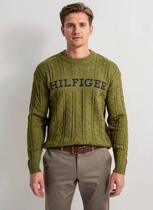 Pulover guler rotund mâneci lungi verde TOMMY HILFIGER bărbat