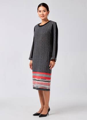 Rochie midi imprimeu fantezie mâneci lungi negru ANDAMIO femeie