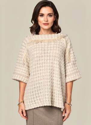 Pulover guler rotund mâneci 3/4 bej TRICOT CHIC femeie