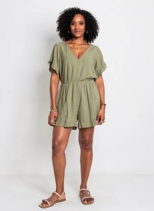 Salopetă scurtă țesătură crep mâneci scurte verde MOLLY BRACKEN femeie