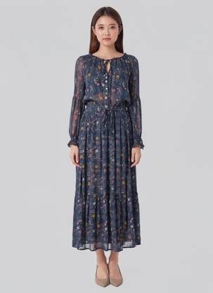 Rochie lungă mâneci lungi mâneci lungi albastru TEDDY SMITH femeie