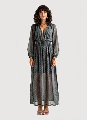 Rochie lungă imprimeu fantezie mâneci lungi verde STUDIO PARISIEN femeie