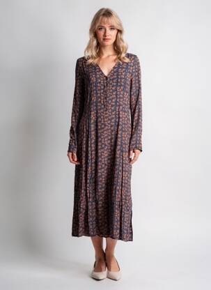 Rochie midi imprimeu floral mâneci lungi albastru MINIMUM femeie