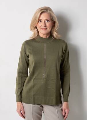Pulover croială cambrată mâneci lungi verde BARBARA LEBEK femeie