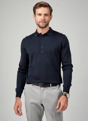 Pulover guler polo mâneci lungi negru MARCIANO bărbat