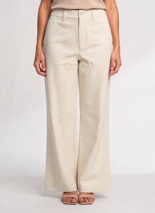 Pantalon larg talie cu cleme talie înaltă bej LABDIP femeie