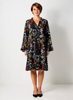 Rochie midi imprimeu floral mâneci lungi negru ROMEO POUR JULIETTE femeie