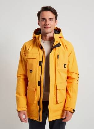 Parka închidere cu fermoar sub clapetă cu scai cu glugă portocalie KARL KANI bărbat