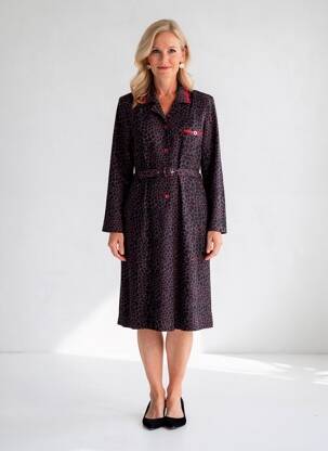Rochie midi imprimeu fantezie mâneci lungi roșu FRANCE RIVOIRE femeie