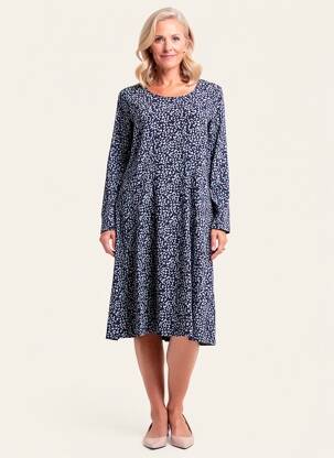 Rochie midi imprimeu fantezie mâneci lungi albastru FRANCE RIVOIRE femeie