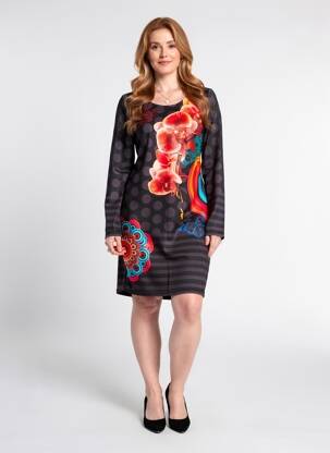 Rochie midi imprimeu floral mâneci lungi negru 101 IDEES femeie