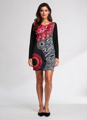 Rochie scurtă mâneci lungi mâneci lungi negru 101 IDEES femeie