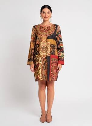 Rochie scurtă închidere cu fermoar la spate mâneci lungi portocalie 101 IDEES femeie