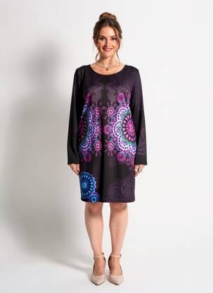 Rochie midi imprimeu fantezie mâneci lungi negru 101 IDEES femeie