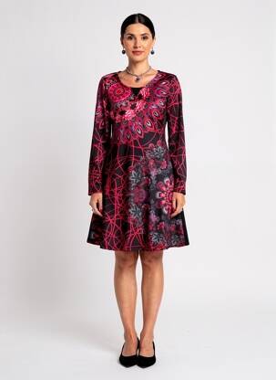 Rochie midi imprimeu fantezie mâneci lungi negru 101 IDEES femeie