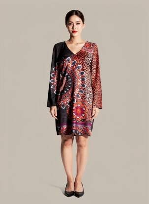 Rochie midi mâneci lungi mâneci lungi negru 101 IDEES femeie
