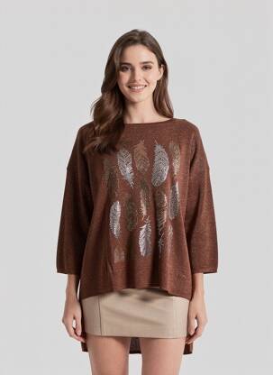 Pulover croială dreaptă mâneci 3/4 maro CHERRY COUTURE femeie