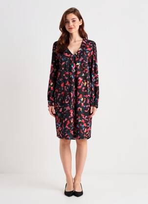 Rochie midi imprimeu fantezie mâneci lungi roz ICHI femeie