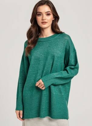 Pulover țesătură melanj mâneci lungi verde ICHI femeie