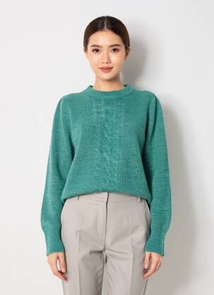 Pulover țesătură melanj mâneci lungi verde ICHI femeie