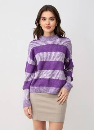 Pulover țesătură melanj mâneci lungi violet ICHI femeie