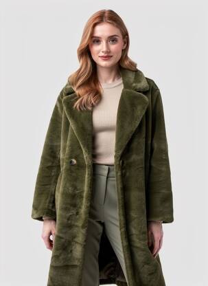 Palton lung croială dreaptă fără glugă verde ICHI femeie