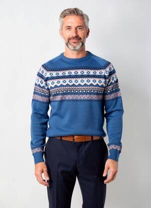 Pulover țesătură jacquard mâneci lungi albastru FYNCH-HATTON bărbat