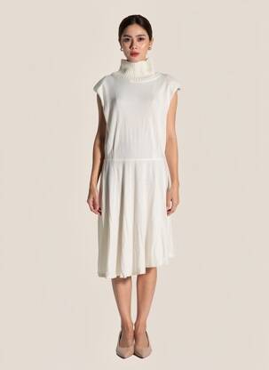 Rochie pulover elasticitate mâneci scurte alb SEMIOLOGY femeie