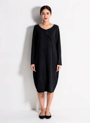 Rochie pulover croială dreaptă mâneci lungi negru LUUKAA femeie