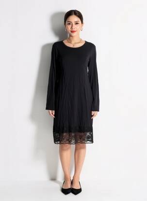 Rochie midi mâneci lungi mâneci lungi negru G!OZE femeie