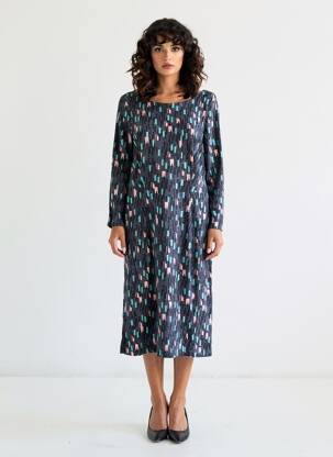 Rochie midi imprimeu fantezie mâneci lungi albastru WHITE STUFF femeie