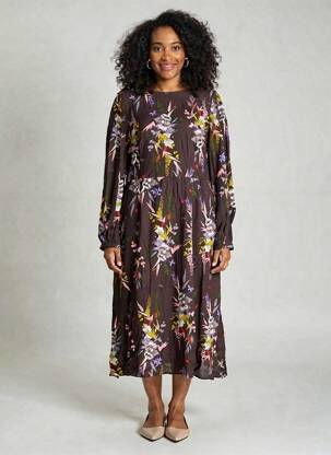 Rochie midi imprimeu floral mâneci lungi violet WHITE STUFF femeie