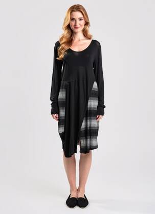 Rochie midi imprimeu fantezie mâneci lungi negru G!OZE femeie