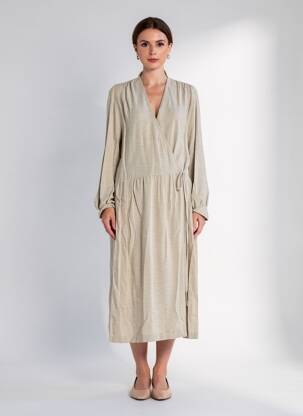 Rochie pulover țesătură melanj mâneci lungi bej TOUPY femeie