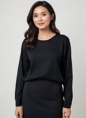 Pulover elasticitate mâneci lungi negru QUATRE VINGT JOURS femeie
