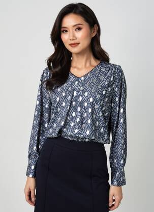 Tricou imprimeu fantezie mâneci lungi albastru MERI & ESCA femeie